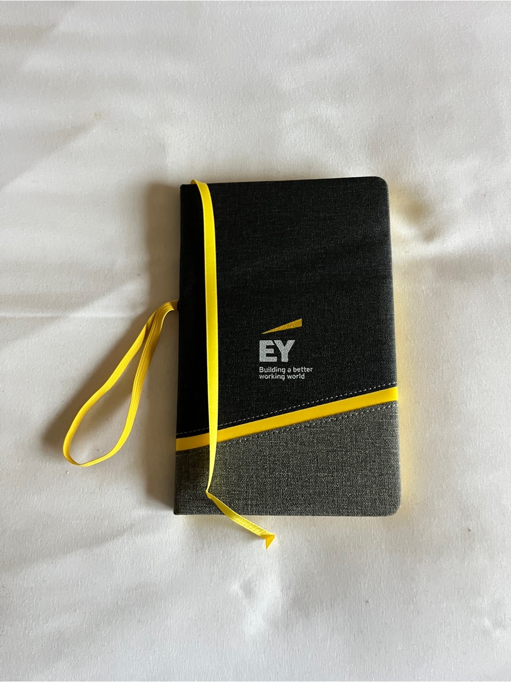 EY Black & Gray Hardcover Lined Journal Pocket Notebook Yellow Accent Elastic St